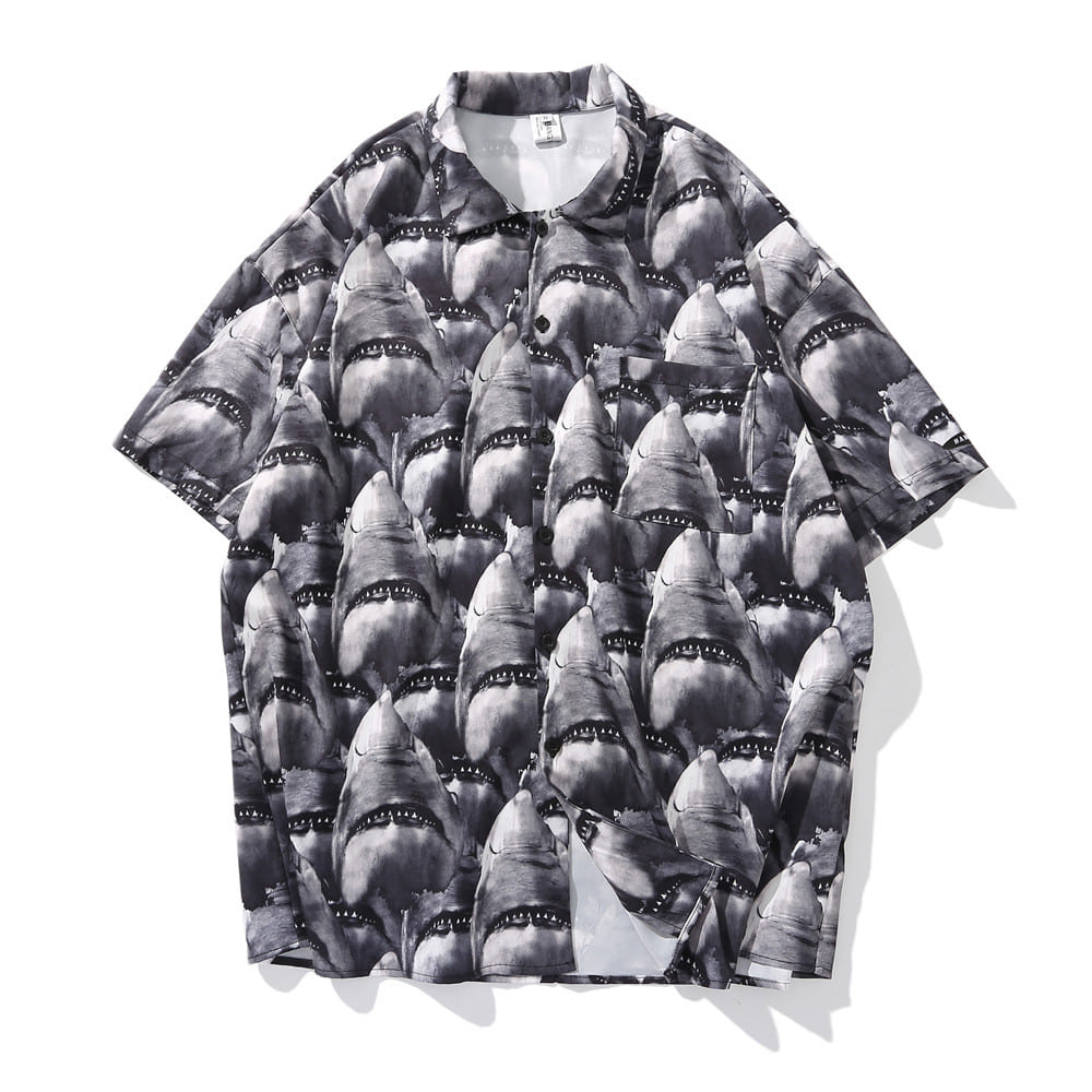 샤크 풀 프린트 반팔 셔츠Shark full-print short-sleeved shirt(BOL-896)