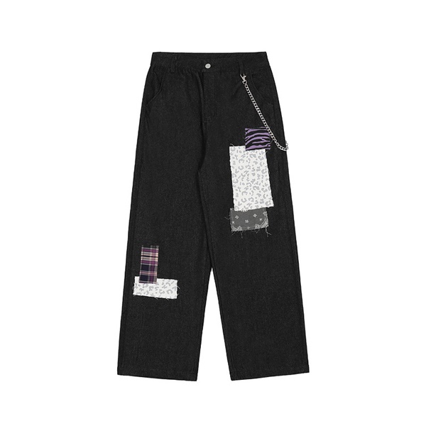 패턴 패치 스트레이츠 체인 팬츠Patterned patch straights chain trousers(Z607)